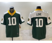 Men's Green Bay Packers #10 Jordan Love Green White 2023 FUSE Home Patch Vapor Limited Stitched Jersey