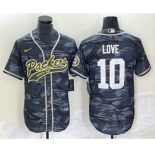 Men's Green Bay Packers #10 Jordan Love Grey Camo With Patch Cool Base Stitched Baseball Jersey