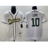 Men's Green Bay Packers #10 Jordan Love White Cool Base Stitched Baseball Jersey