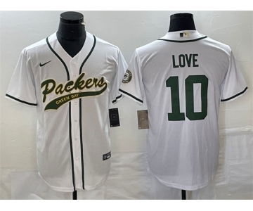 Men's Green Bay Packers #10 Jordan Love White Cool Base Stitched Baseball Jersey