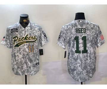 Men's Green Bay Packers #11 Jayden Reed 2024 Arctic Camo Salute To Service Stitched Baseball Jerseys