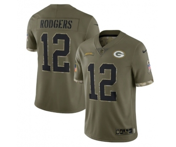 Men's Green Bay Packers #12 Aaron Rodgers 2022 Olive Salute To Service Limited Stitched Jersey