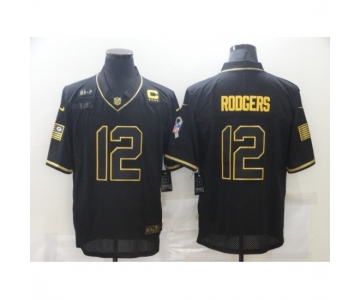 Men's Green Bay Packers #12 Aaron Rodgers Black C patch Nike 2020 Salute To Service Limited Jersey