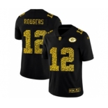 Men's Green Bay Packers #12 Aaron Rodgers Black Leopard Print Fashion Vapor Limited Football Jersey