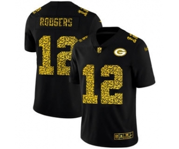 Men's Green Bay Packers #12 Aaron Rodgers Black Leopard Print Fashion Vapor Limited Football Jersey