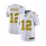 Men's Green Bay Packers #12 Aaron Rodgers Flocked Leopard Print Vapor Limited Football Jersey White