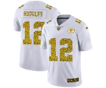 Men's Green Bay Packers #12 Aaron Rodgers Flocked Leopard Print Vapor Limited Football Jersey White