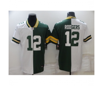 Men's Green Bay Packers #12 Aaron Rodgers Green White Limited Split Fashion Football Jersey