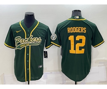 Men's Green Bay Packers #12 Aaron Rodgers Green Yellow Stitched MLB Cool Base Nike Baseball Jersey