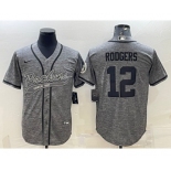 Men's Green Bay Packers #12 Aaron Rodgers Grey Gridiron With Patch Cool Base Stitched Baseball Jersey