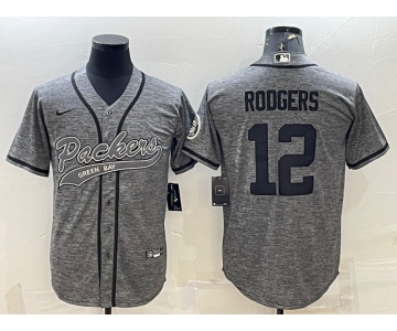 Men's Green Bay Packers #12 Aaron Rodgers Grey Gridiron With Patch Cool Base Stitched Baseball Jersey