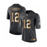 Men's Green Bay Packers #12 Aaron Rodgers Limited Black Gold Salute to Service Football Jersey