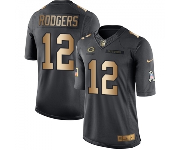 Men's Green Bay Packers #12 Aaron Rodgers Limited Black Gold Salute to Service Football Jersey