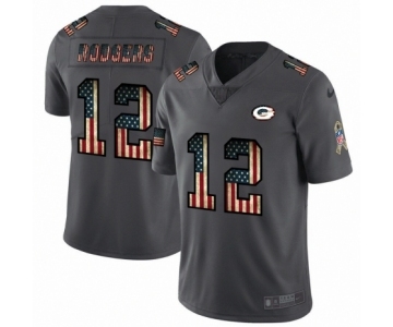 Men's Green Bay Packers #12 Aaron Rodgers Limited Black USA Flag 2019 Salute To Service Football Jersey