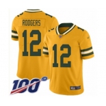 Men's Green Bay Packers #12 Aaron Rodgers Limited Gold Inverted Legend 100th Season Football Jersey