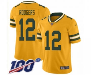 Men's Green Bay Packers #12 Aaron Rodgers Limited Gold Inverted Legend 100th Season Football Jersey