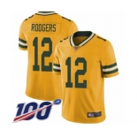 Men's Green Bay Packers #12 Aaron Rodgers Limited Gold Rush Vapor Untouchable 100th Season Football Jersey