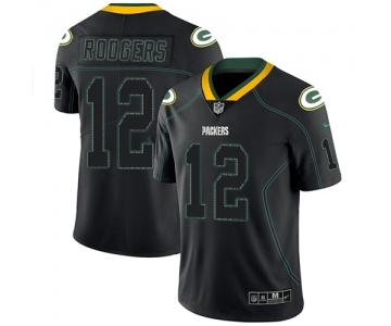 Men's Green Bay Packers #12 Aaron Rodgers Limited Lights Out Black Rush Football Jersey