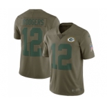 Men's Green Bay Packers #12 Aaron Rodgers Limited Olive 2017 Salute to Service Football Jersey