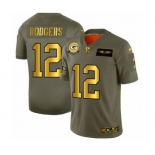 Men's Green Bay Packers #12 Aaron Rodgers Limited Olive Gold 2019 Salute to Service Football Jersey