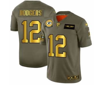 Men's Green Bay Packers #12 Aaron Rodgers Limited Olive Gold 2019 Salute to Service Football Jersey