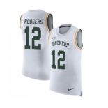 Men's Green Bay Packers #12 Aaron Rodgers Limited White Rush Player Name & Number Tank Top Football Jersey