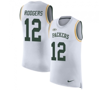 Men's Green Bay Packers #12 Aaron Rodgers Limited White Rush Player Name & Number Tank Top Football Jersey