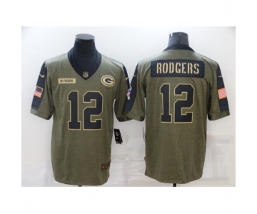 Men's Green Bay Packers #12 Aaron Rodgers Nike Olive 2021 Salute To Service Limited Player Jersey