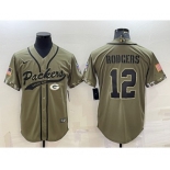 Men's Green Bay Packers #12 Aaron Rodgers Olive 2022 Salute to Service Cool Base Stitched Baseball Jersey