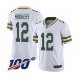 Men's Green Bay Packers #12 Aaron Rodgers White Vapor Untouchable Limited Player 100th Season Football Jersey