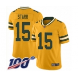 Men's Green Bay Packers #15 Bart Starr Limited Gold Inverted Legend 100th Season Football Jersey