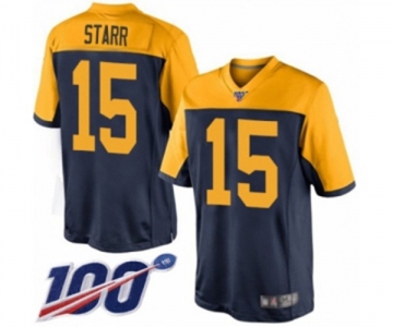 Men's Green Bay Packers #15 Bart Starr Limited Navy Blue Alternate 100th Season Football Jersey