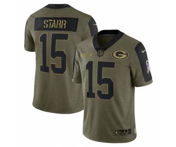 Men's Green Bay Packers #15 Bart Starr Nike Olive 2021 Salute To Service Retired Player Limited Jersey