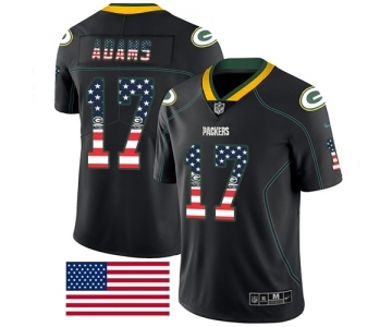 Men's Green Bay Packers #17 Davante Adams Limited Black Rush USA Flag Football Jersey