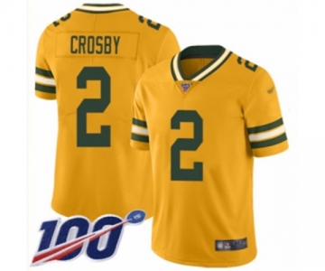 Men's Green Bay Packers #2 Mason Crosby Limited Gold Inverted Legend 100th Season Football Jersey