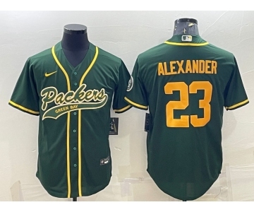 Men's Green Bay Packers #23 Jaire Alexander Green Gold With Patch Cool Base Stitched Baseball Jersey