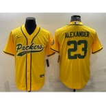 Men's Green Bay Packers #23 Jaire Alexander Yellow With Patch Cool Base Stitched Baseball Jersey