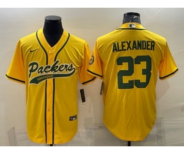 Men's Green Bay Packers #23 Jaire Alexander Yellow With Patch Cool Base Stitched Baseball Jersey