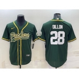 Men's Green Bay Packers #28 AJ Dillon Green With Patch Cool Base Stitched Baseball Jersey