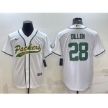 Men's Green Bay Packers #28 AJ Dillon White With Patch Cool Base Stitched Baseball Jersey