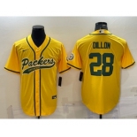 Men's Green Bay Packers #28 AJ Dillon Yellow With Patch Cool Base Stitched Baseball Jersey