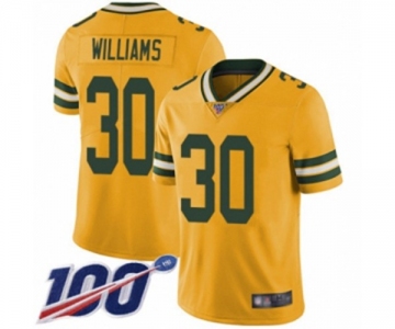 Men's Green Bay Packers #30 Jamaal Williams Limited Gold Rush Vapor Untouchable 100th Season Football Jersey