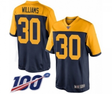 Men's Green Bay Packers #30 Jamaal Williams Limited Navy Blue Alternate 100th Season Football Jersey