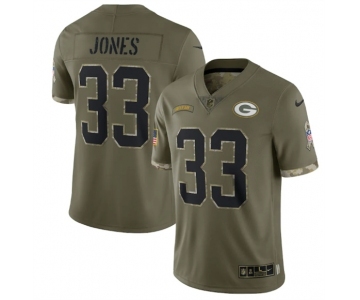 Men's Green Bay Packers #33 Aaron Jones 2022 Olive Salute To Service Limited Stitched Jersey