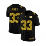 Men's Green Bay Packers #33 Aaron Jones Black Leopard Print Fashion Vapor Limited Football Jersey