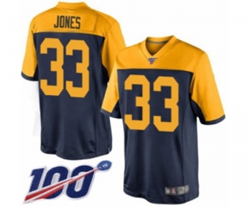 Men's Green Bay Packers #33 Aaron Jones Limited Navy Blue Alternate 100th Season Football Jersey