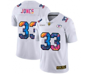 Men's Green Bay Packers #33 Aaron Jones White Multi-Color 2020 Football Crucial Catch Limited Football Jersey