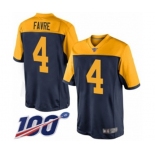 Men's Green Bay Packers #4 Brett Favre Limited Navy Blue Alternate 100th Season Football Jersey