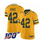 Men's Green Bay Packers #42 Oren Burks Limited Gold Inverted Legend 100th Season Football Jersey