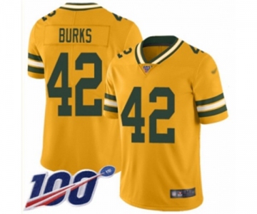 Men's Green Bay Packers #42 Oren Burks Limited Gold Inverted Legend 100th Season Football Jersey